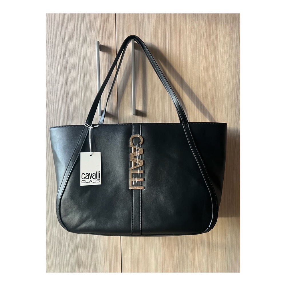Cavalli Class Black faux Leather Tote Bag new without tags